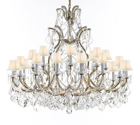 Swarovski Crystal Trimmed Chandelier Lighting Chandeliers H41" X W46" Great for the Foyer, Entry Way, Living Room, Family Room and More w/White Shades - A500-B62/WHITESHADES/52/2MT/24+1SW