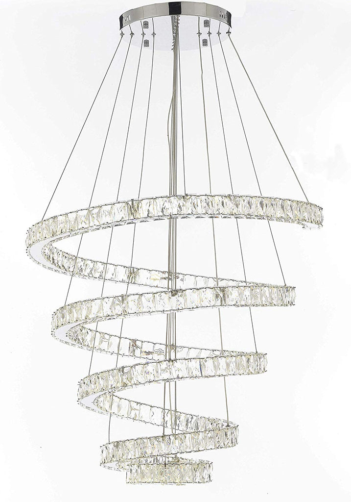 Crystal Spiral Elipse 5 Ring Chandelier LED Chandeliers Modern/Contemporary Lighting 30" Wide w/Adjustable Cables- Good for Dining Room Foyer Entryway Family Room and More - G7-3901/134