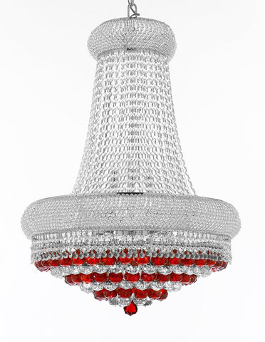 Swarovski Crystal Trimmed Moroccan Style French Empire Crystal Chandeliers H32" X W24" Dressed with Ruby Red Crystal Balls - Good for Dining Room, Foyer, Entryway, Family Room and More - A500-B96/CS/542/15SW