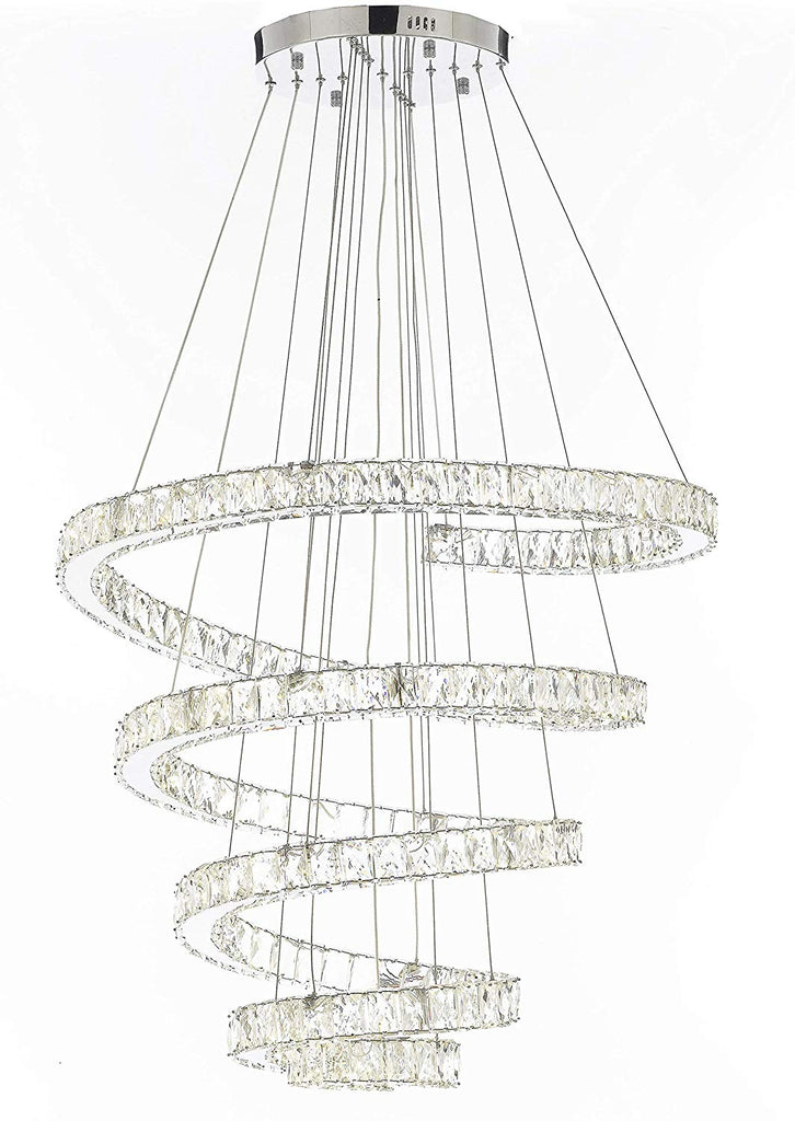 Crystal Spiral Elipse 5 Ring Chandelier LED Chandeliers Modern/Contemporary Lighting 30" Wide w/Adjustable Cables- Good for Dining Room Foyer Entryway Family Room and More - G7-3901/134