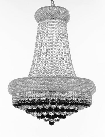 Swarovski Crystal Trimmed French Empire Crystal Chandeliers H32" X W24" Dressed with Jet Black Crystal Balls - Good for Dining Room, Foyer, Entryway, Family Room and More - A500-B95/CS/542/15SW