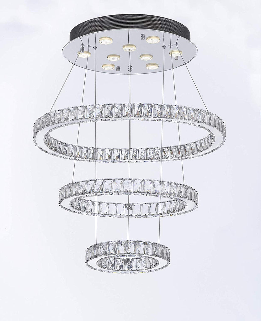 Crystal Elipse 3 Ring Chandelier Chandeliers Modern/Contemporary Lighting 27" Wide w/Adjustable Cables- Good for Dining Room Foyer Entryway Family Room and More! - G7-89174/9