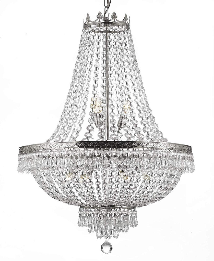 Set of 2-1 French Empire Crystal Chandelier Lighting H50" X W24" and 1 French Empire Crystal Gold Chandelier Lighting - Great for The Dining Room, Foyer, Entry Way, Living Room - H30" X W24" - 1EA CS/870/15 + 1EA SILVER/870/9 A500-