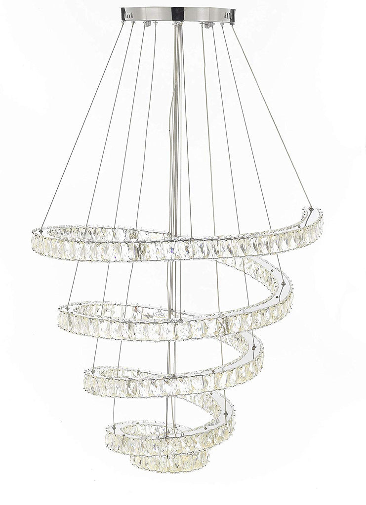 Crystal Spiral Elipse 5 Ring Chandelier LED Chandeliers Modern/Contemporary Lighting 30" Wide w/Adjustable Cables- Good for Dining Room Foyer Entryway Family Room and More - G7-3901/134