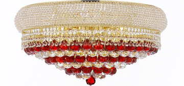 Swarovski Crystal Trimmed Moroccan Style French Empire Flush Crystal Chandeliers H15" X W24" Dressed with Ruby Red Crystal Balls - Good for Dining Room, Foyer, Entryway, Family Room and More - A500-B96/FLUSH/CG/542/15SW