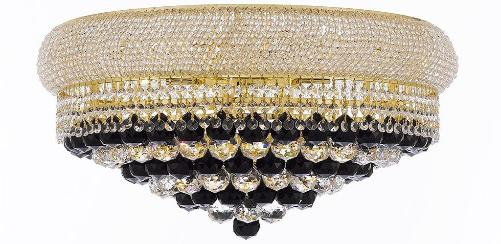 French Empire Flush Crystal Chandelier Chandeliers H15" X W24" Dressed with Jet Black Crystal Balls - Good for Dining Room, Foyer, Entryway, Family Room and More - A500-B95/FLUSH/CG/542/15