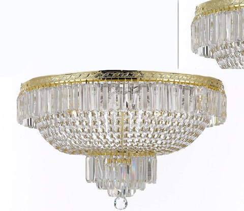 French Empire Crystal SemiFlush Basket Chandelier Chandeliers Lighting H21" X W30" - A500-B102/FLUSH/CG/870/14