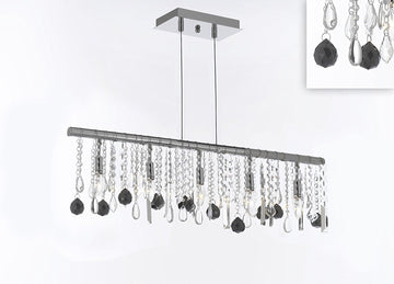 Modern Contemporary Broadway Linear Crystal Chandelier Lighting Lamp - Dressed with Jet Black Crystal Balls 48" Wide -Great for Dining Room, Kitchen, Billiard Pool Table Lighting! - G7-B95/830/5