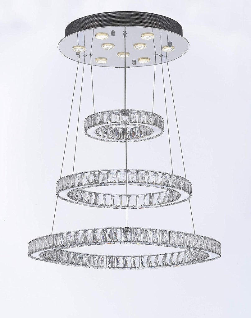 Crystal Elipse 3 Ring Chandelier Chandeliers Modern/Contemporary Lighting 27" Wide w/Adjustable Cables- Good for Dining Room Foyer Entryway Family Room and More! - G7-89174/9