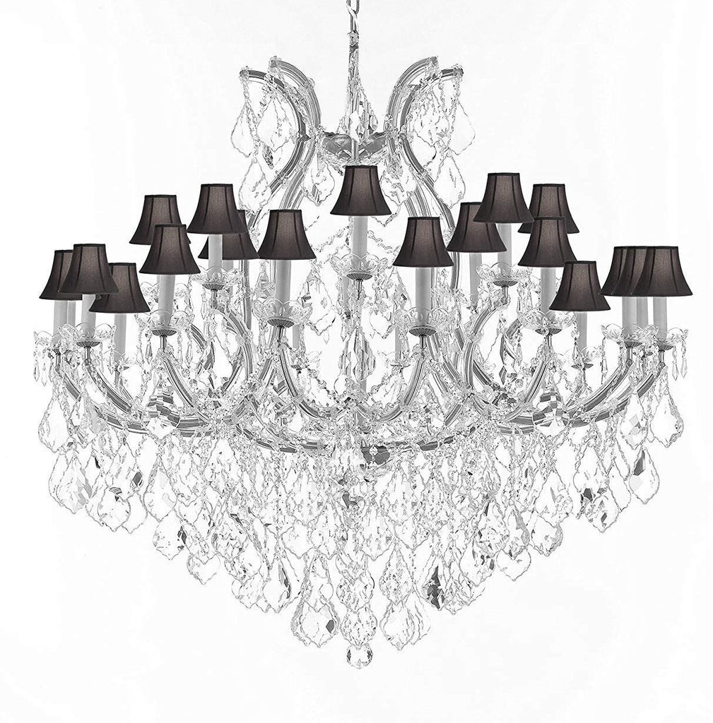 Swarovski Crystal Trimmed Chandelier Lighting Chandeliers H46" X W46" Dressed with Large, Luxe Crystals! - Great for The Foyer, Entry Way, Living Room, Family Room & More! w/Black Shades - A500-B90/CS/BLACKSHADES/2MT/24+1SW