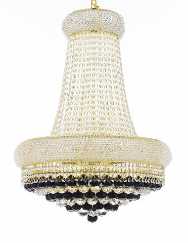 Swarovski Crystal Trimmed French Empire Crystal Chandelier Chandeliers H32" X W24" Dressed with Jet Black Crystal Balls - Good for Dining Room, Foyer, Entryway, Family Room and More - A500-B95/CG/542/15SW