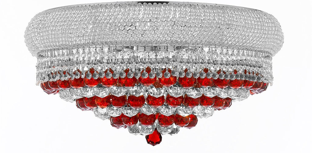Moroccan Style French Empire Flush Crystal Chandeliers H15" X W24" Dressed with Ruby Red Crystal Balls - Good for Dining Room, Foyer, Entryway, Family Room and More - A500-B96/FLUSH/CS/542/15