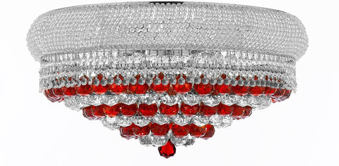 Swarovski Crystal Trimmed Moroccan Style French Empire Flush Crystal Chandelier H15" X W24" Dressed with Ruby Red Crystal Balls - Good for Dining Room, Foyer, Entryway, Family Room and More - A500-B96/FLUSH/CS/542/15SW