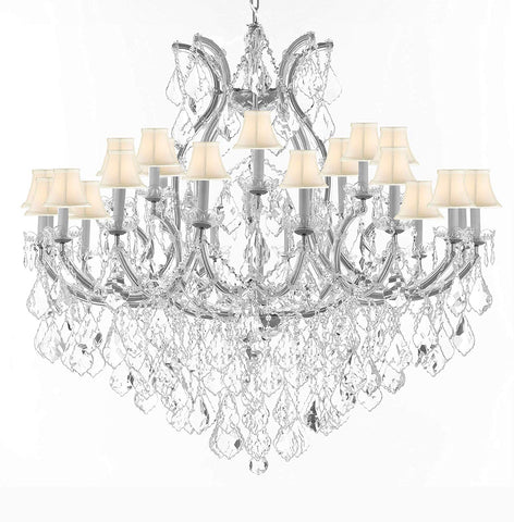 Crystal Chandelier Lighting Chandeliers H46" X W46" Dressed with Large,Luxe, Diamond Cut Crystals! Great for The Foyer, Entry Way, Living Room, Family Room and More w/White Shades - A500-B90/CS/WHITESHADES/2MT/24+1DC