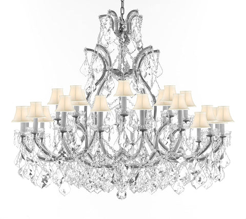 Swarovski Crystal Trimmed Chandelier Lighting Chandeliers H41"X W46" Great for the Foyer, Entry Way, Living Room, Family Room and More w/White Shades - A500-B62/CS/WHITESHADES/52/2MT/24+1SW