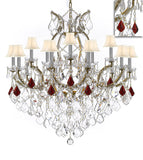 Swarovski Crystal Trimmed Maria Theresa Chandelier Crystal Lighting Chandeliers Lights Fixture Pendant Ceiling Lamp for Dining room, Entryway , Living room H38" X W37" - Dressed w/Ruby Red Crystals - A500-B98/WHITESHADES/21510/15+1SW