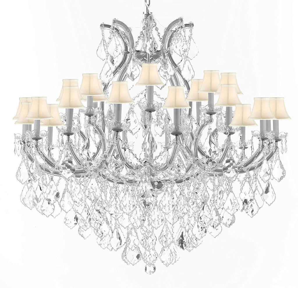 Swarovski Crystal Trimmed Chandelier Lighting Chandeliers H46" X W46" Dressed with Large, Luxe Crystals! - Great for The Foyer, Entry Way, Living Room, Family Room & More! w/White Shades - A500-B90/CS/WHITESHADES/2MT/24+1SW