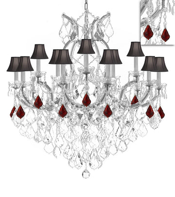 Swarovski Crystal Trimmed Maria Theresa Chandelier Crystal Lighting Chandeliers Lights Fixture Pendant Ceiling Lamp for Dining room, Entryway , Living room H38"X W37" - Dressed with Ruby Red Crystals - A500-B98/BLACKSHADES/SILVER/21510/15+1SW