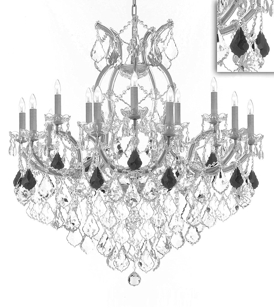 Maria Theresa Chandelier Crystal Lighting Chandeliers Lights Fixture Pendant Ceiling Lamp for Dining room, Entryway , Living room H38" X W37"- Dressed with Jet Black Crystals - A500-B97/SILVER/21510/15+1