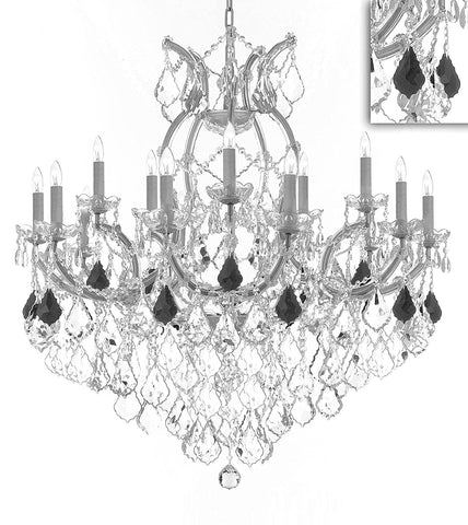 Maria Theresa Chandelier Crystal Lighting Chandeliers Lights Fixture Pendant Ceiling Lamp for Dining room, Entryway , Living room H38" X W37"- Dressed with Jet Black Crystals - A500-B97/SILVER/21510/15+1