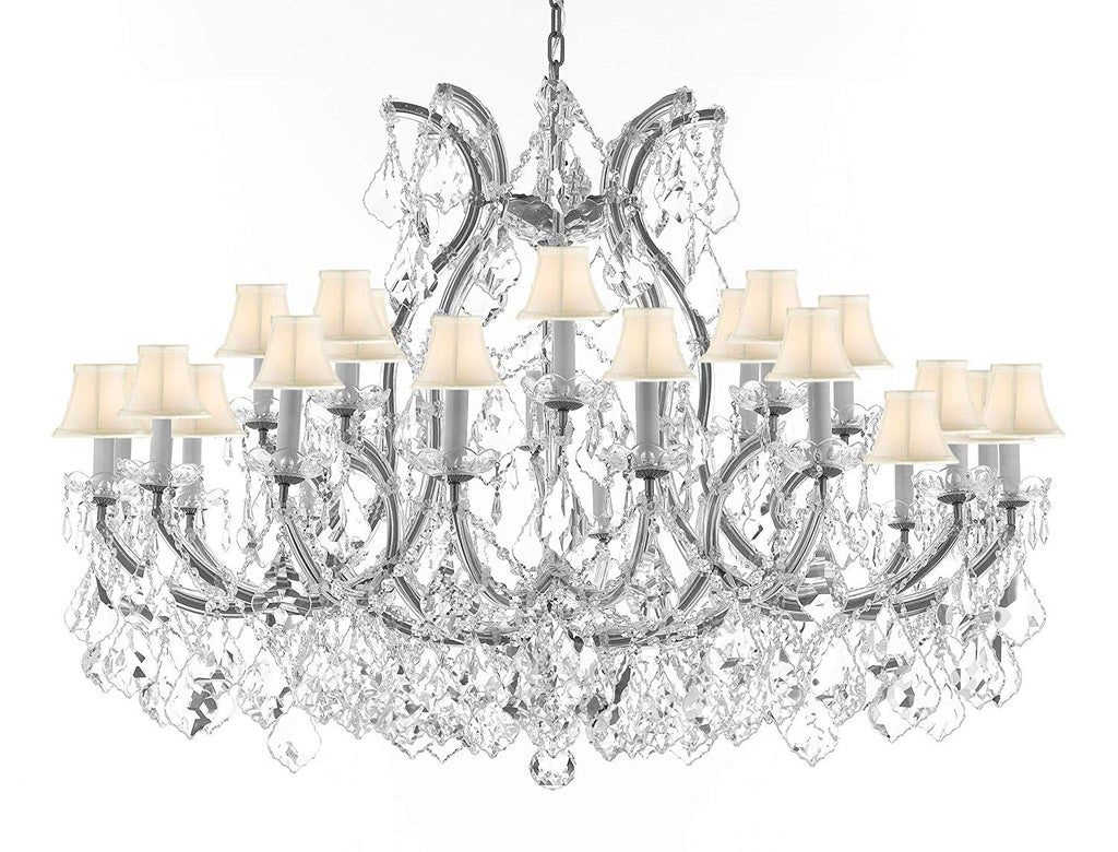 Crystal Chandelier Lighting Chandeliers H35" XW46" Great for The Foyer, Entry Way, Living Room, Family Room and More! w/White Shades - A500-B62/CS/WHITESHADES/2MT/24+1