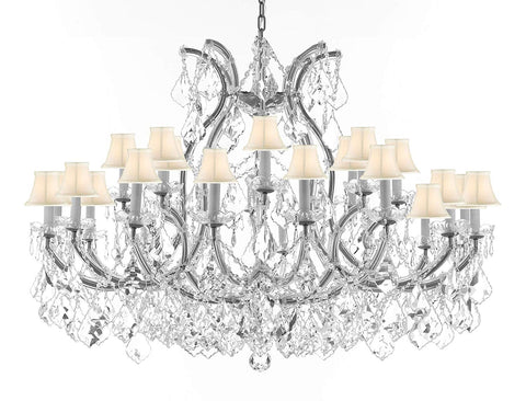 Crystal Chandelier Lighting Chandeliers H35" XW46" Great for The Foyer, Entry Way, Living Room, Family Room and More! w/White Shades - A500-B62/CS/WHITESHADES/2MT/24+1