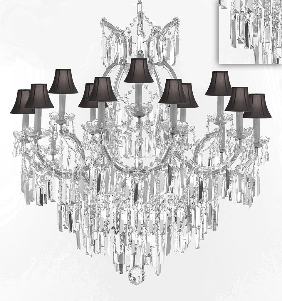 Maria Theresa Chandelier Crystal Lighting Chandeliers w/Optical Quality Fringe Prisms! Great for the Dining Room, Foyer, Entry Way, Living Room! H38" X W37" w/Black Shades - A500-B8/BLACKSHADES/CS/21510/15+1