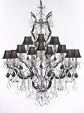Swarovski Crystal Trimmed Chandelier 19th C. Baroque Iron & Crystal Chandelier Lighting Dressed w/Jet Black Crystals H 52" x W 41" - Great for the Dining Room, Entry Way, Living Room w/Black Shades - A500-B97/BLACKSHADES/996/25SW