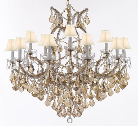 Maria Theresa Chandelier Crystal Lighting H38" X W37" W/ Golden Teak Crystal Good For Dining Room Entryway Living Room W/ White Shades - A500-B2Goldenteak/Gold21510/15+1Whiteshad