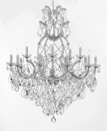 Swarovski Crystal Trimmed Maria Theresa Chandelier Lights Fixture Pendant Ceiling Lamp for Dining room, Entryway , Living room Dressed w/Large, Luxe Crystals! H44" X W37" - A500-B90/CS/52/21510/15+1SW