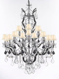 Swarovski Crystal Trimmed Chandelier 19th C. Baroque Iron & Crystal Chandelier Lighting Dressed w/Jet Black Crystals H 52" x W 41" - Great for the Dining Room, Entry Way, Living Room w/White Shades - A500-B97/WHITESHADES/996/25SW