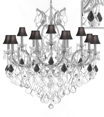 Swarovski Crystal Trimmed Maria Theresa Chandelier Crystal Lighting Chandeliers Lights Fixture Pendant Ceiling Lamp for Dining room, Entryway , Living room H38"XW37" - Dressed with Jet Black Crystal - A500-B97/BLACKSHADES/SILVER/21510/15+1SW
