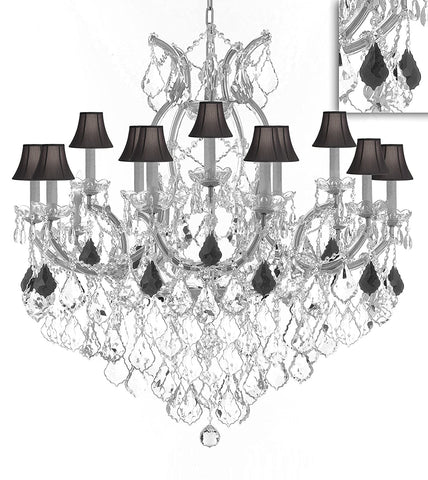 Maria Theresa Chandelier Crystal Lighting Chandeliers Lights Fixture Pendant Ceiling Lamp for Dining room, Entryway , Living room H38" XW37" - Dressed with Jet Black Crystals and Black Shades - A500-B97/BLACKSHADES/SILVER/21510/15+1