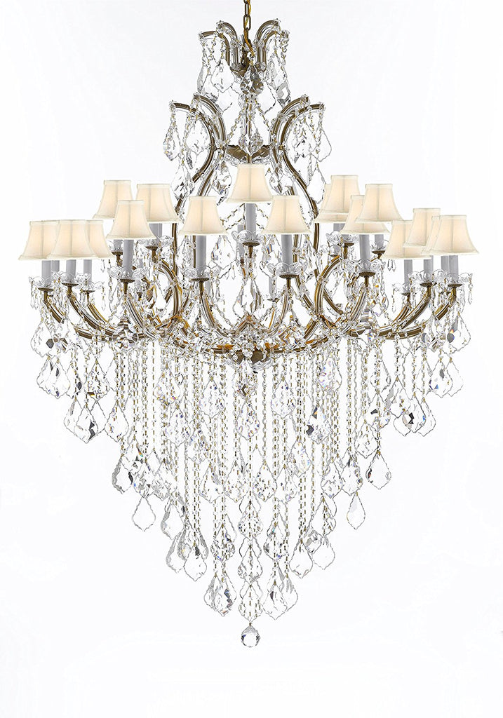Crystal Chandelier Lighting Chandeliers H65" X W46" Great for the Foyer, Entry Way, Living Room, Family Room and More w/White Shades - A500-B12/WHITESHADES/52/2MT/24+1