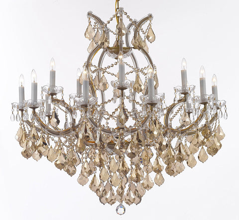 Maria Theresa Chandelier Crystal Lighting H38" X W37" W/ Golden Teak Crystal Good For Dining Room Entryway Living Room - A500-B2/Goldenteak/Gold/21510/15+1