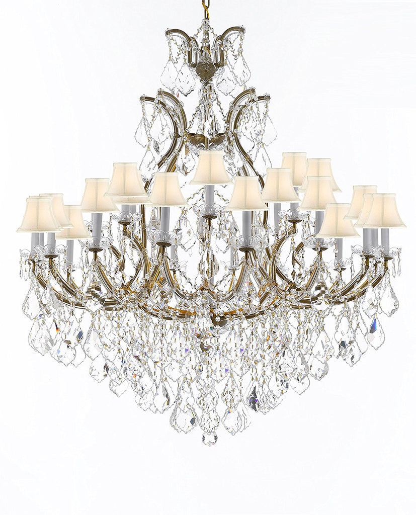 Crystal Chandelier Lighting Chandeliers H52" X W46" Dressed with Large, Luxe, Diamond Cut Crystals Great for the Foyer, Entry Way, Living Room, Family Room and More w/White Shades - A500-B90/WHITESHADES/52/2MT/24+1DC