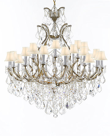 Swarovski Crystal Trimmed Chandelier Lighting Chandeliers H52" X W46" Dressed with Large, Luxe Crystals - Great for the Foyer, Entry Way, Living Room, Family Room and More w/White Shades - A500-B90/WHITESHADES/52/2MT/24+1SW