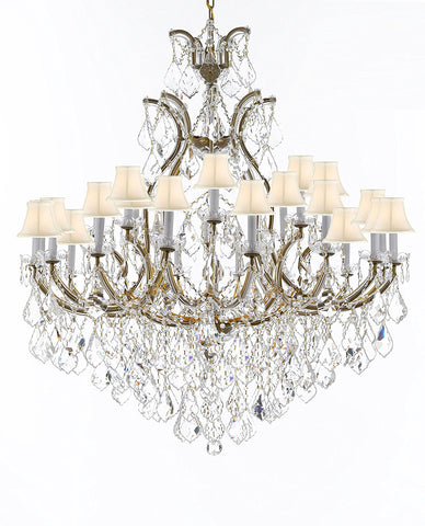 Crystal Chandelier Lighting Chandeliers H52" X W46" Dressed with Large, Luxe, Diamond Cut Crystals Great for the Foyer, Entry Way, Living Room, Family Room and More w/White Shades - A500-B90/WHITESHADES/52/2MT/24+1DC