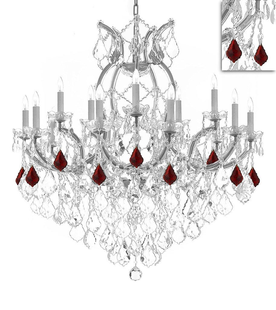 Maria Theresa Chandelier Crystal Lighting Chandeliers Lights Fixture Pendant Ceiling Lamp for Dining room, Entryway , Living room H38" X W37" - Dressed w/Ruby Red Crystals - A500-B98/SILVER/21510/15+1