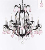 Wrought Iron Crystal Chandelier Lighting Chandeliers H30" x W28" Dressed with Pink Crystals! Great for Bedroom, Kitchen, Dining Room, Living Room, and more! - A500-B110/3034/8+4