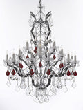 Swarovski Crystal Trimmed Chandelier 19th C. Baroque Iron & Crystal Chandelier Lighting Dressed with Ruby Red Crystals H 52" x W 41" - Great for the Dining Room, Foyer, Entry Way, Living Room - A500-B98/996/25SW