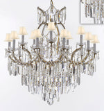 Maria Theresa Chandelier Crystal Lighting Chandeliers w/Optical Quality Fringe Prisms! Great for the Dining Room, Foyer, Entry Way, Living Room! H38" X W37" w/White Shades - A500-B8/WHITESHADES/21510/15+1