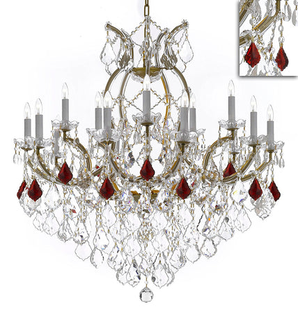 Swarovski Crystal Trimmed Maria Theresa Chandelier Crystal Lighting Chandeliers Lights Fixture Pendant Ceiling Lamp for Dining room, Entryway , Living room H38" X W37" - Dressed with Ruby Red Crystals - A500-B98/21510/15+1SW
