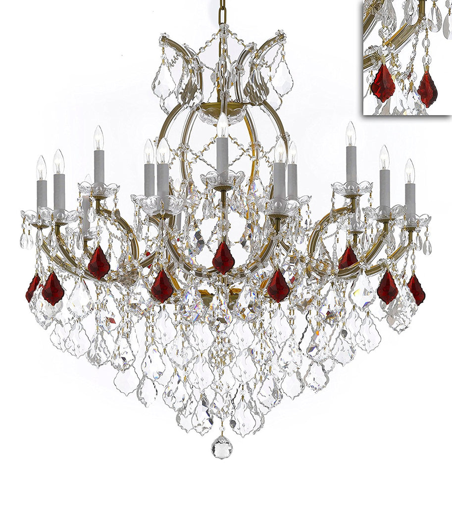 Maria Theresa Chandelier Crystal Lighting Chandeliers Lights Fixture Pendant Ceiling Lamp for Dining room, Entryway , Living room H38" X W37" - Dressed with Ruby Red Crystals - A500-B98/21510/15+1