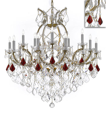 Maria Theresa Chandelier Crystal Lighting Chandeliers Lights Fixture Pendant Ceiling Lamp for Dining room, Entryway , Living room H38" X W37" - Dressed with Ruby Red Crystals - A500-B98/21510/15+1