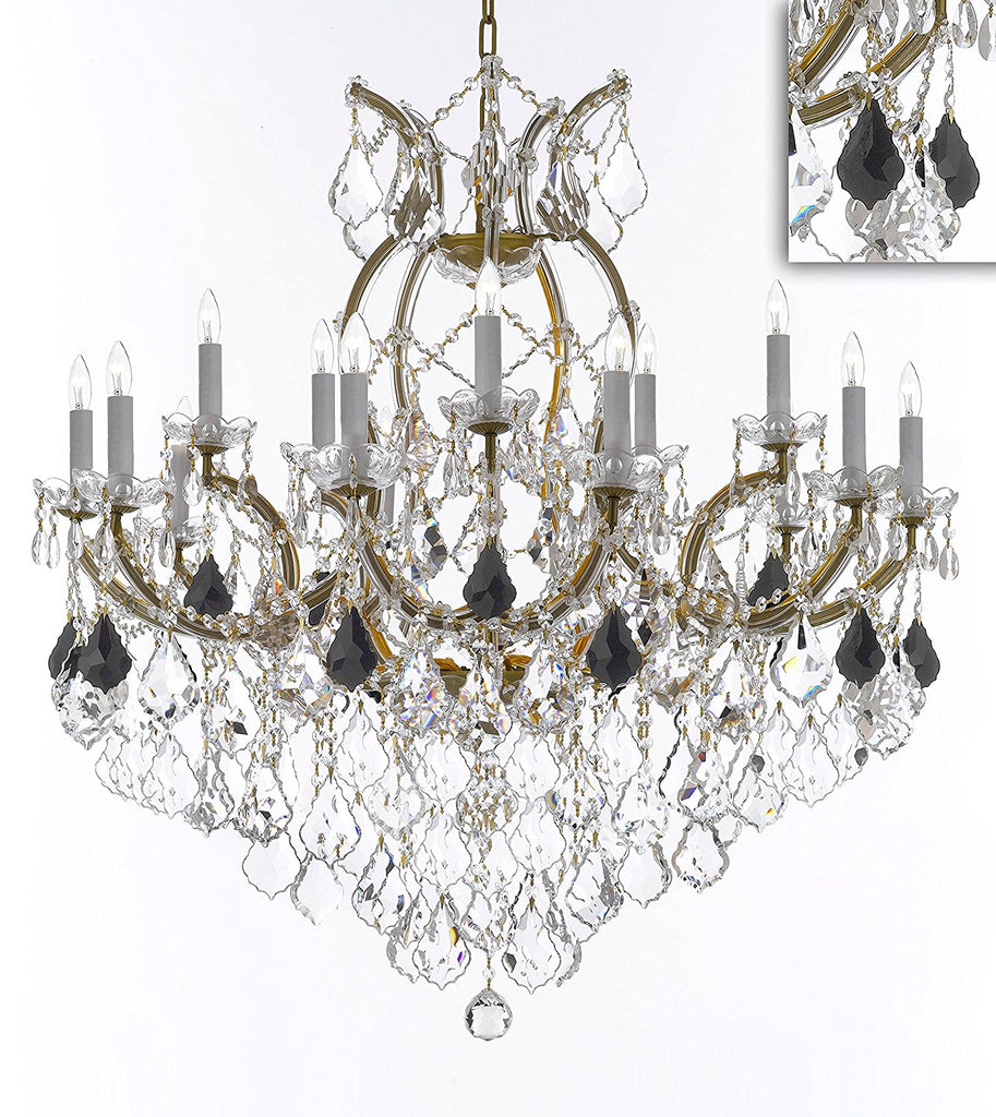 Swarovski Crystal Trimmed Maria Theresa Chandelier Crystal Lighting Chandeliers Lights Fixture Pendant Ceiling Lamp for Dining room, Entryway , Living room H38" X W37" - Dressed with Jet Black Crystal - A500-B97/21510/15+1SW