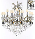 Swarovski Crystal Trimmed Maria Theresa Chandelier Crystal Lighting Chandeliers Lights Fixture Pendant Ceiling Lamp for Dining room, Entryway , Living room H38" XW37" - Dressed with Jet Black Crystal - A500-B97/WHITESHADES/21510/15+1SW