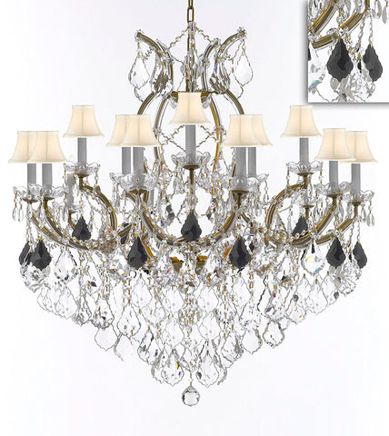 Swarovski Crystal Trimmed Maria Theresa Chandelier Crystal Lighting Chandeliers Lights Fixture Pendant Ceiling Lamp for Dining room, Entryway , Living room H38" XW37" - Dressed with Jet Black Crystal - A500-B97/WHITESHADES/21510/15+1SW