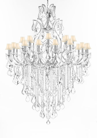 Swarovski Crystal Trimmed Chandelier Lighting Chandeliers H65"XW46" Great for the Foyer, Entry Way, Living Room, Family Room and More w/White Shades - A500-B12/WHITESHADES/CS/52/2MT/24+1SW