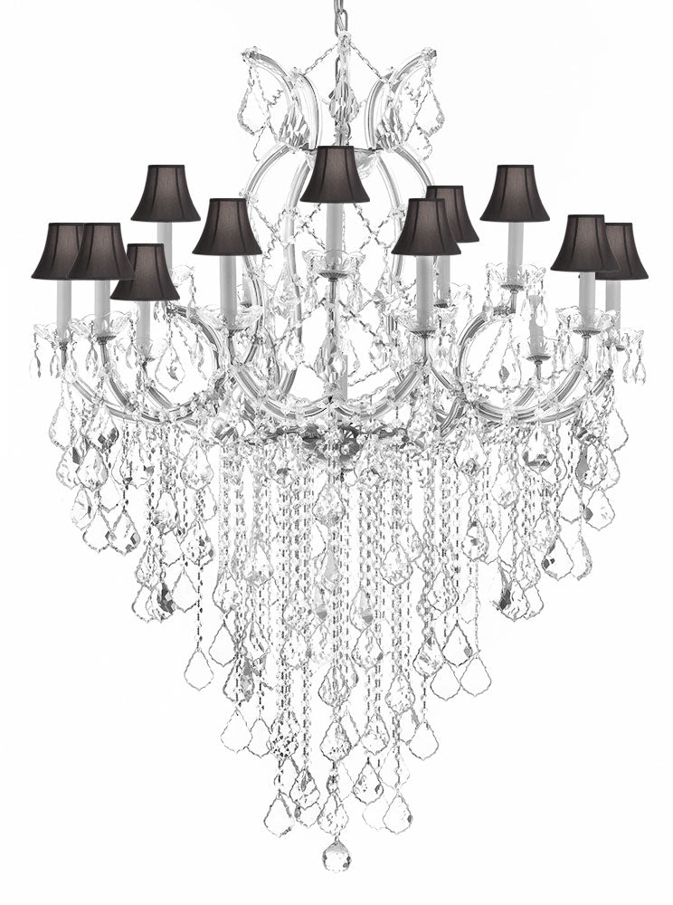 Maria Theresa Chandelier Empress Crystal (Tm) Lighting Chandeliers H50" X W37" With Black Shades Great For Large Foyer / Entryway - A500-B12/Silver/Sc/Blackshades/21510/15+1